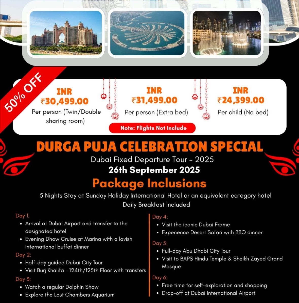 DURGA PUJA CELEBRATION SPECIAL DUBAI FIXED DEPARTURE TOUR- 2025 26TH SEPTEMBER 2025